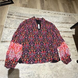 Kobi Halperin Pink and Black Floral Balloon-Sleeve Blouse